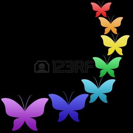 Colorful Butterflies On Black Background , Picture