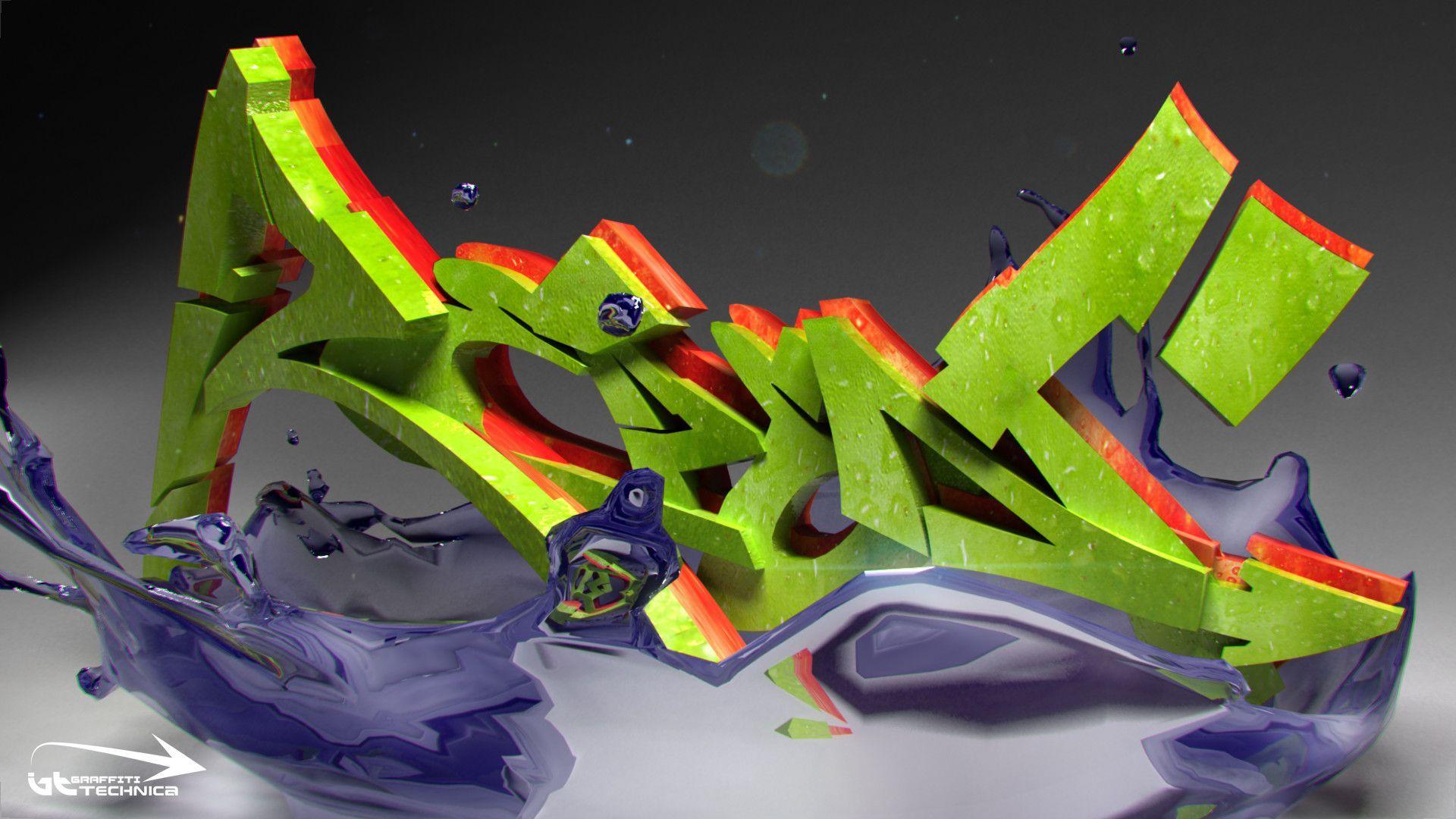 green 3d graffiti wallpapers