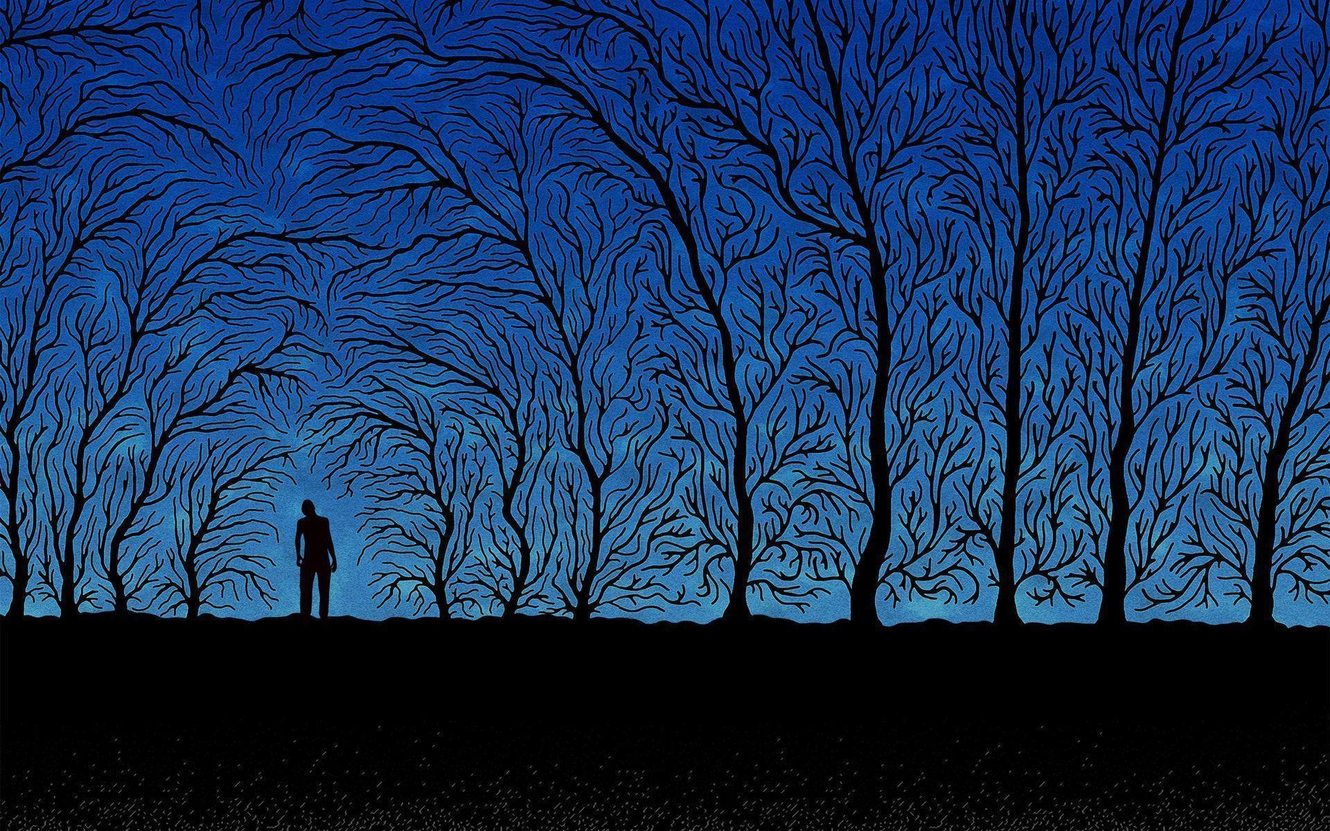 Silhouette in the creepy forest Wallpaper #