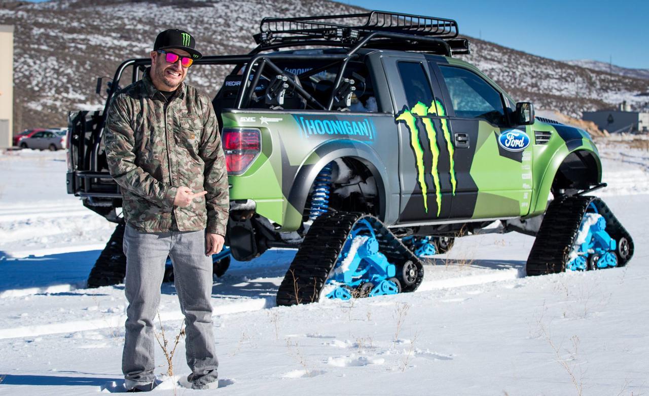 Ken Block With His Ford F 150 RaptorTRAX Photo