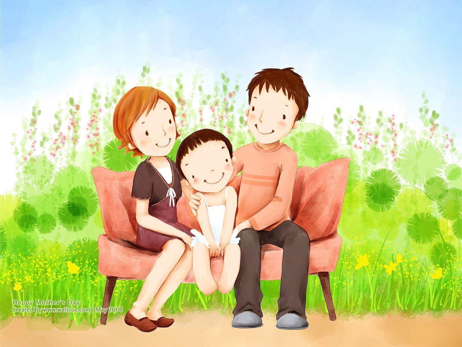 High Resolution Cartoon Illustraion of Family Love 1600x1200 NO.11