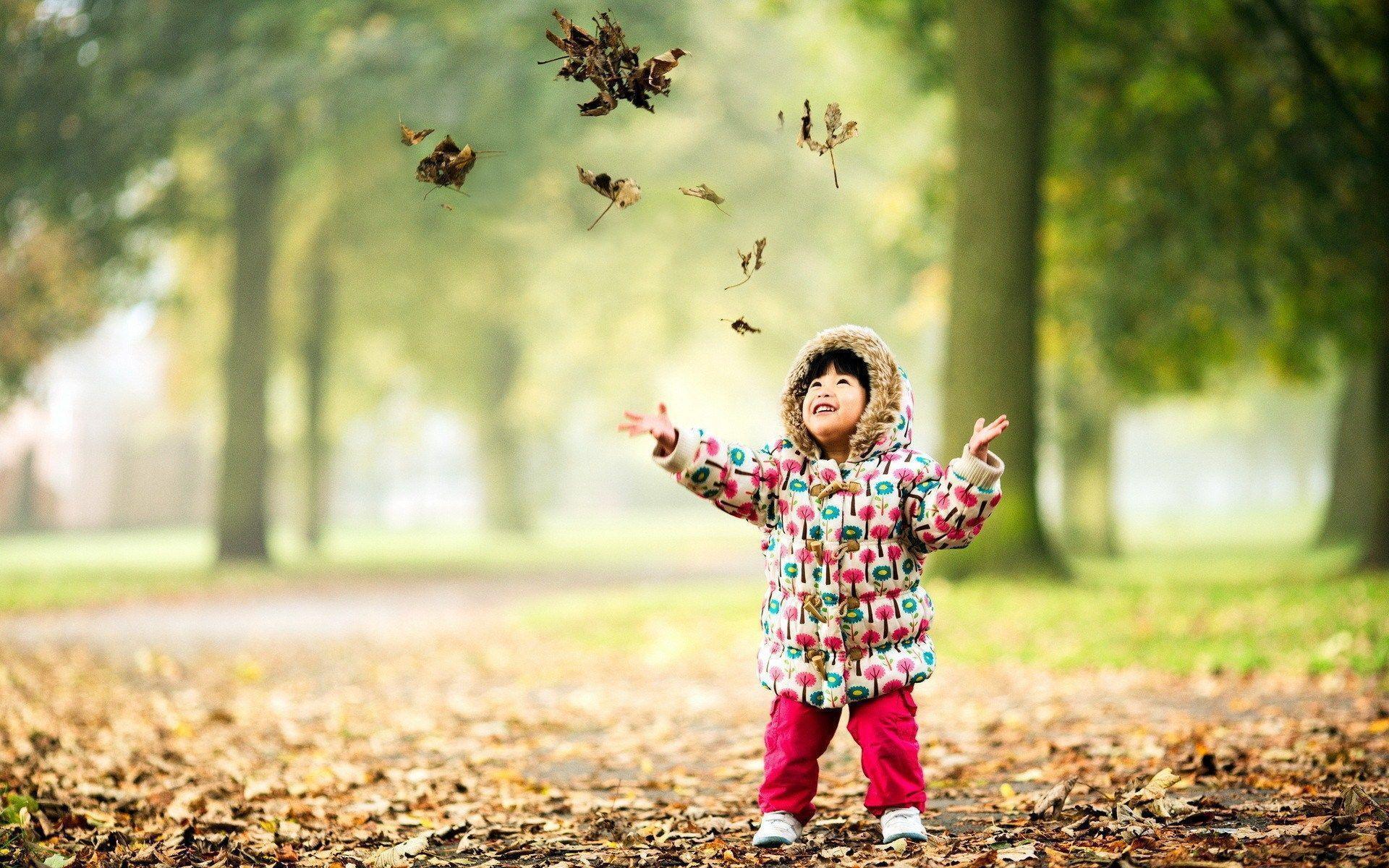 Child Happy Nature Autumn Leaves HD Wallpaper Desktop Background Free