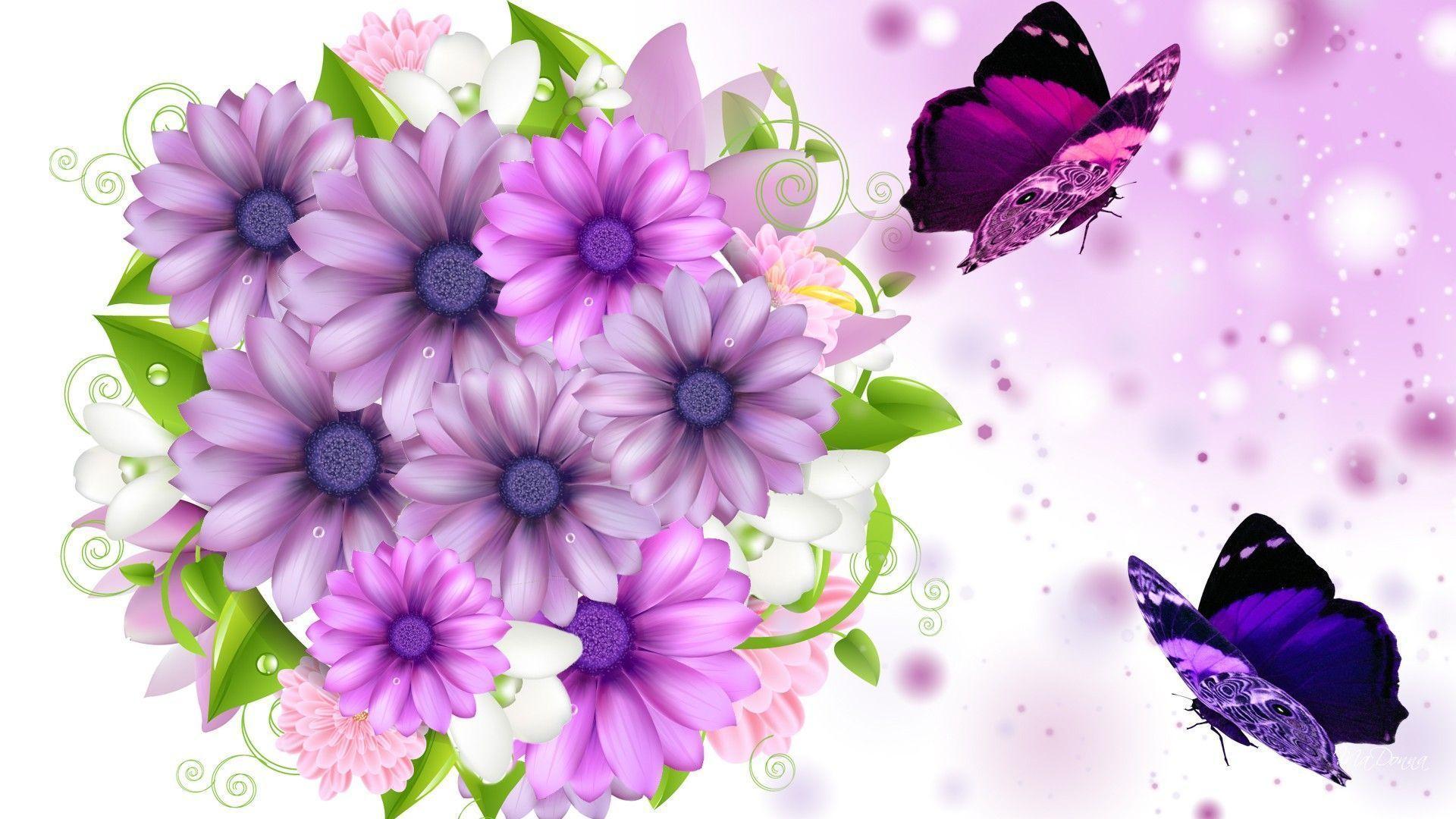 Wallpaper For > Spring Flowers And Butterflies Wallpaper