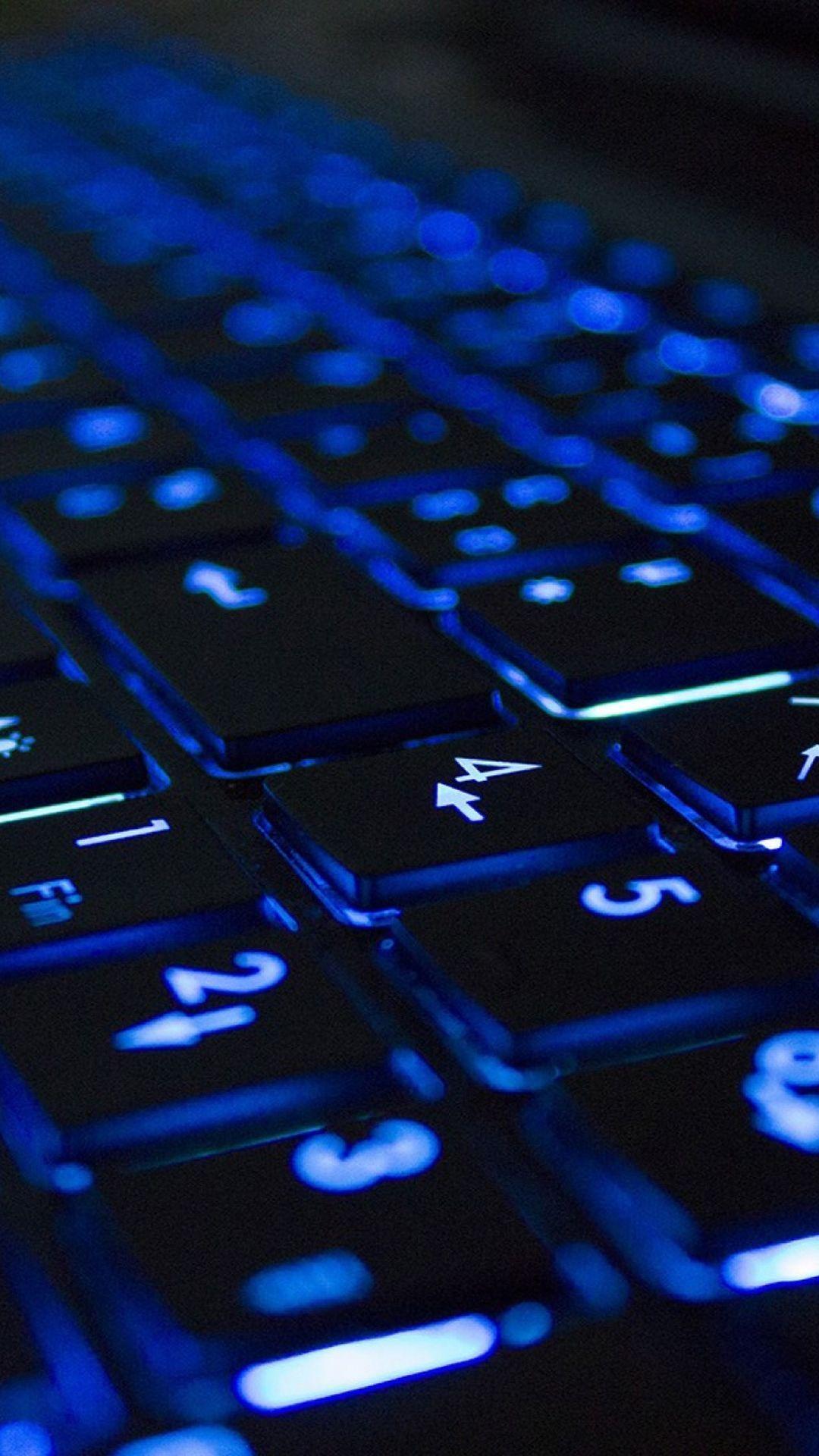 Blue Neon Illuminated Computer Keyboard iPhone 6 Wallpaper