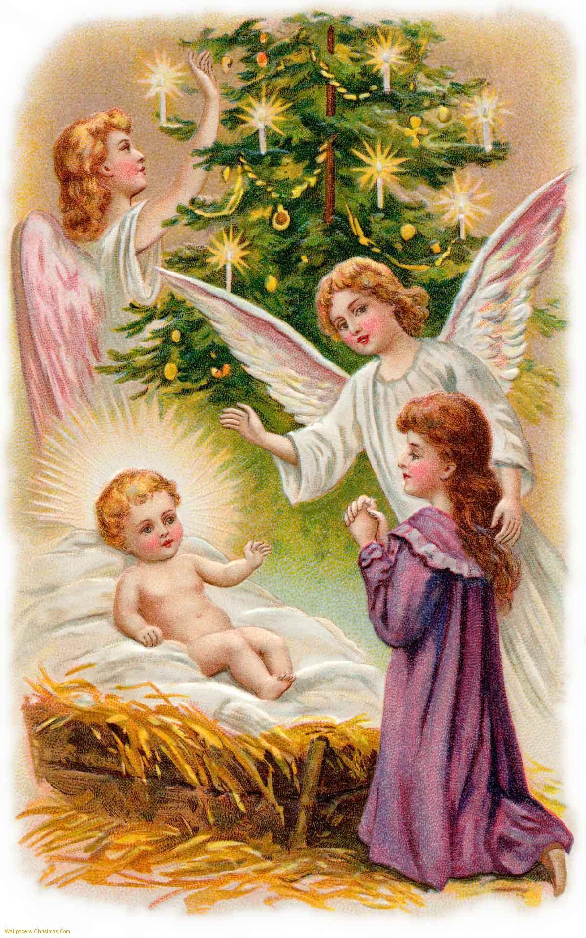 Jesus and Christmas angels wallpaper