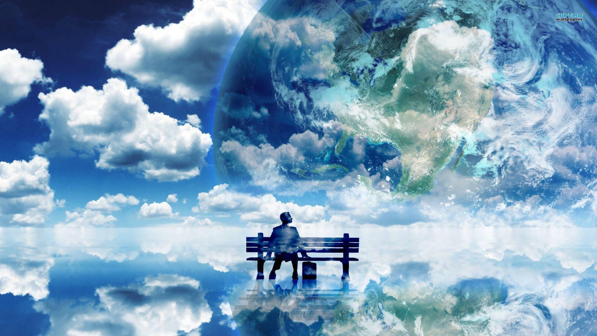 Bench in the clouds wallpaper wallpaper - #