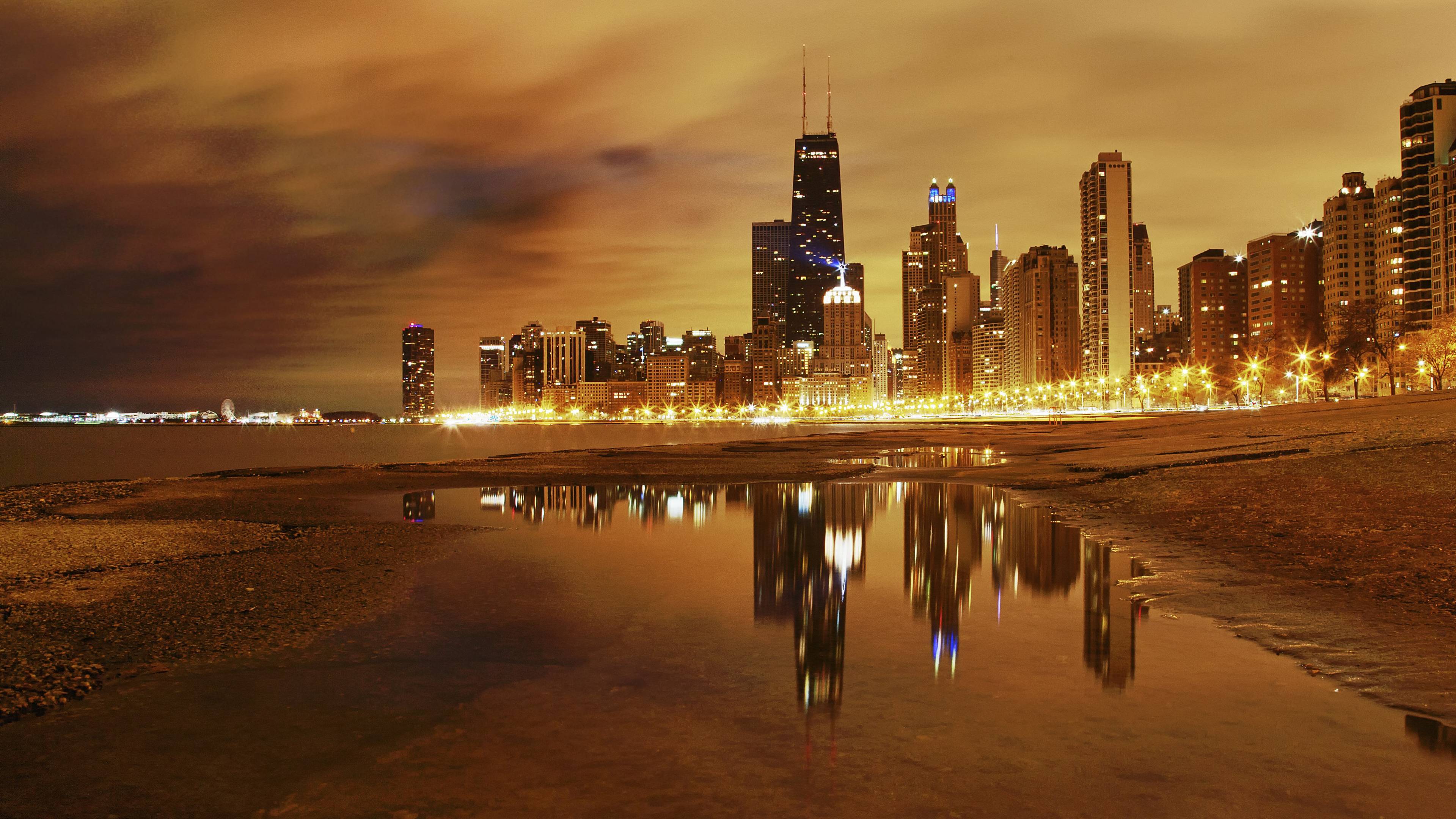 Astounding Good Night Chicago Wide Wallpaper 3839x2160PX Good