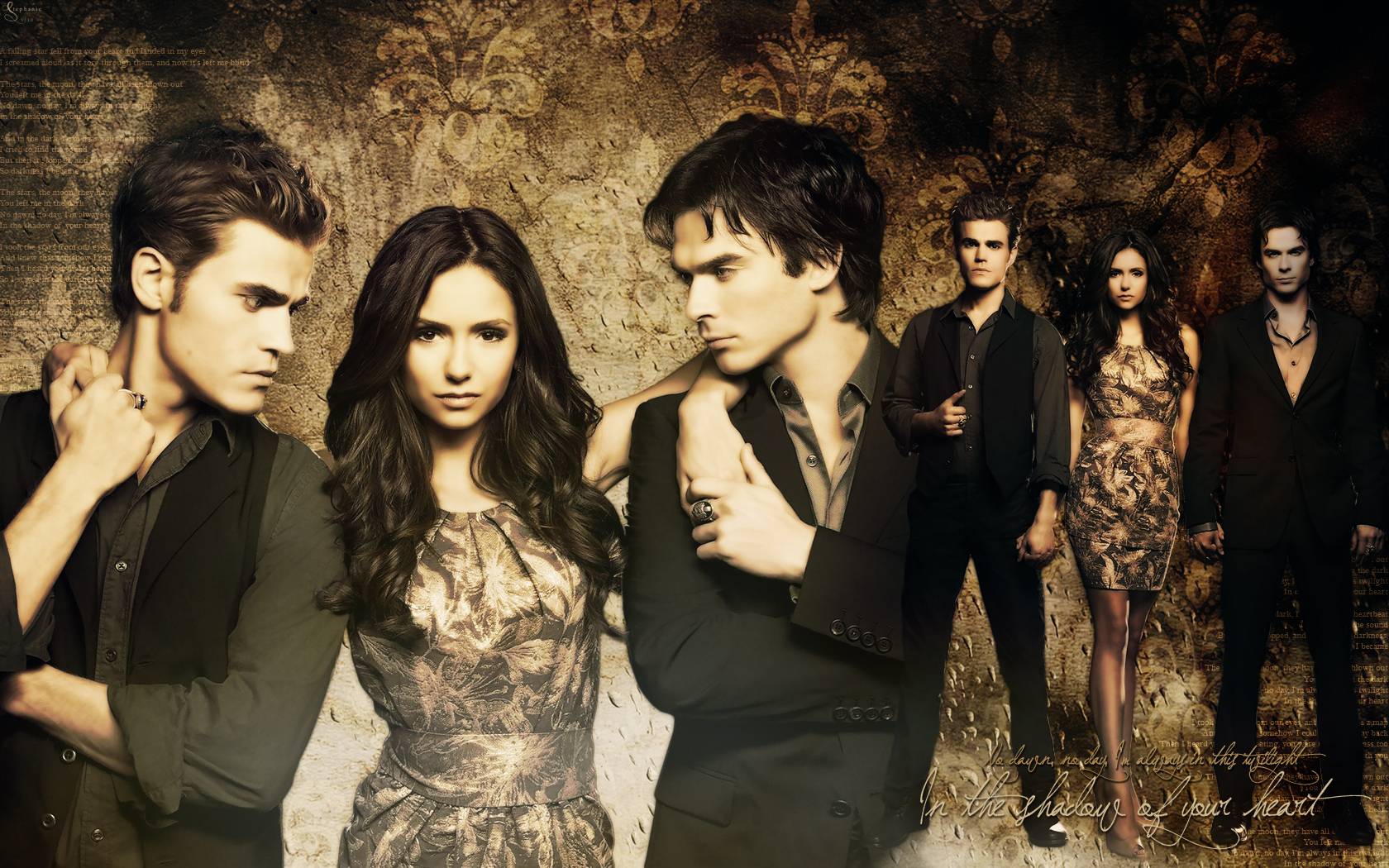 Damon, Elena & Stefan Vampire Diaries TV Show Wallpaper