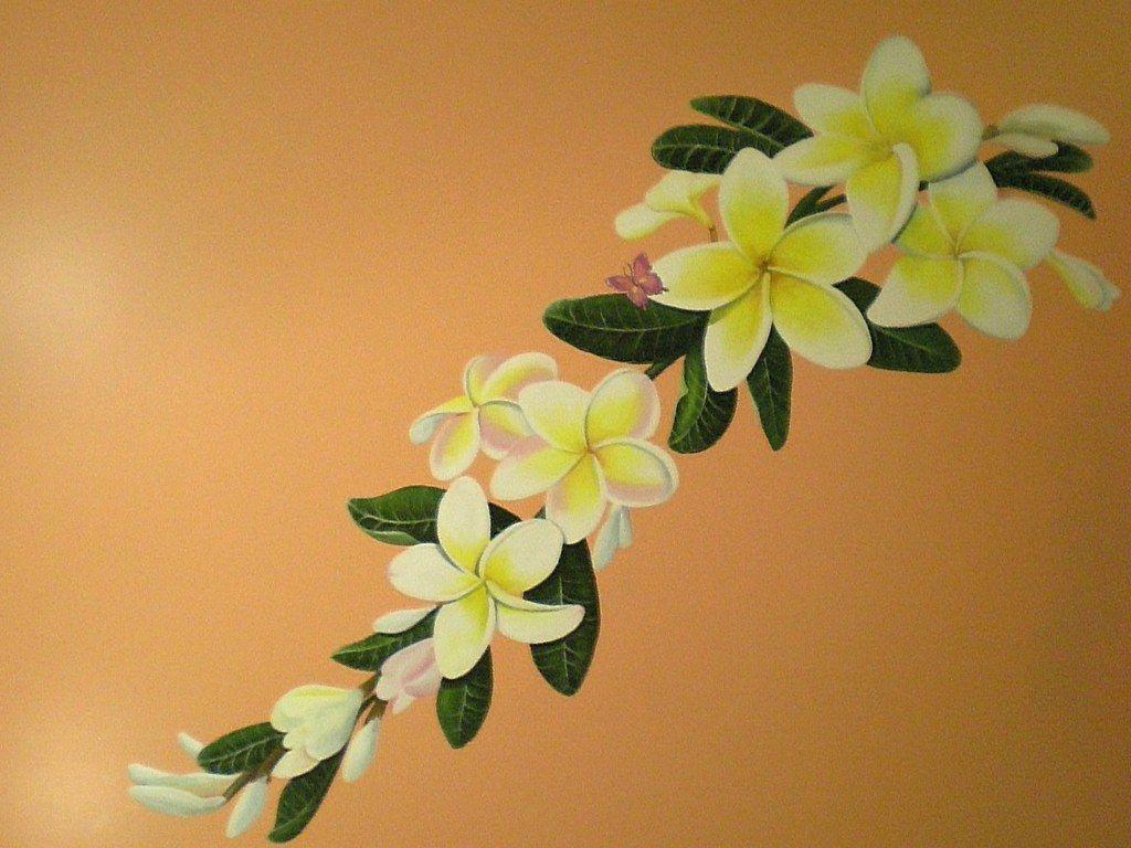 Retro Frangipani Mural Wallpaper Nt. Home Furniture Ideas