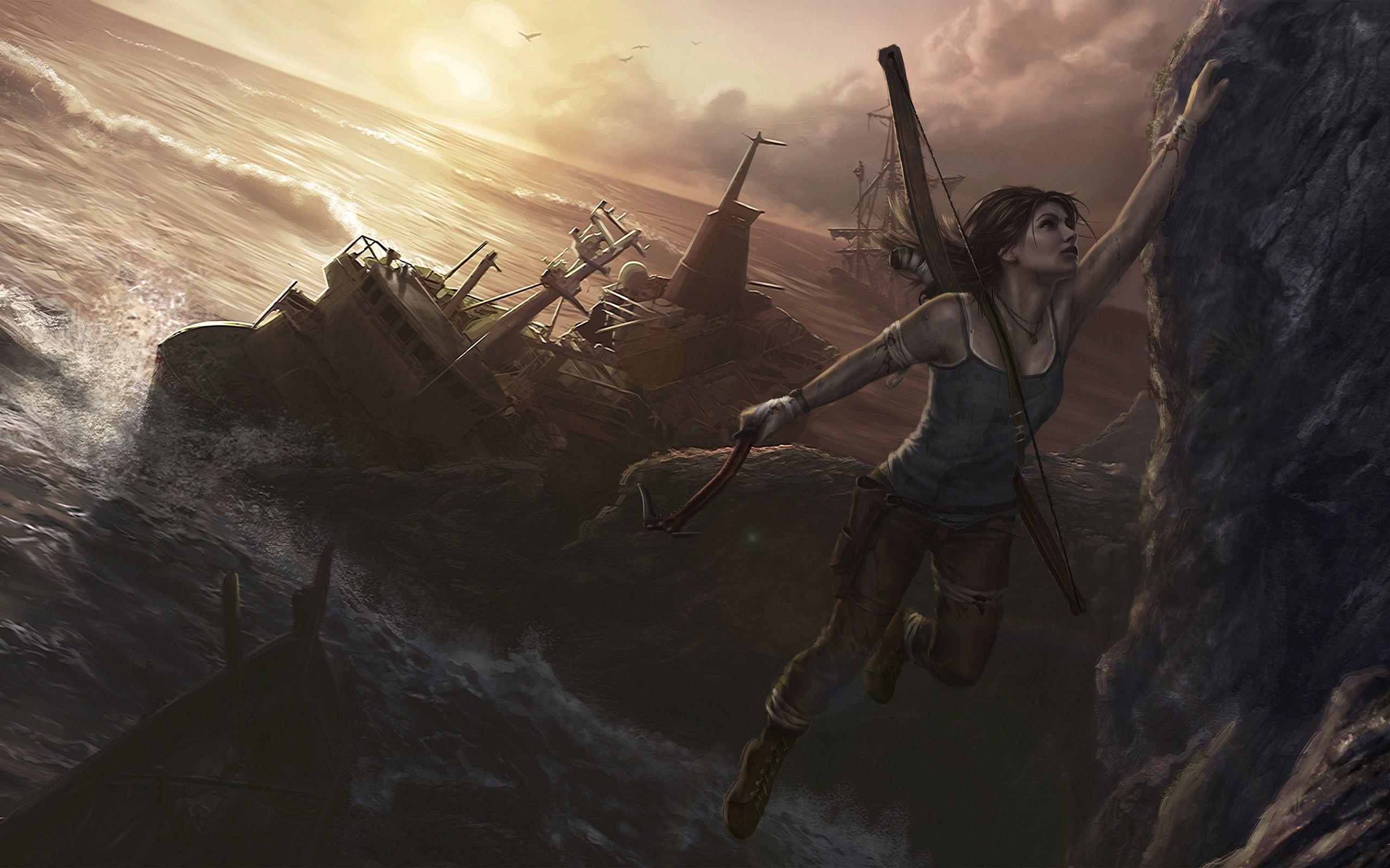 Tomb Raider Shipwreck Ocean Lara Croft Climb Drawing wallpaper