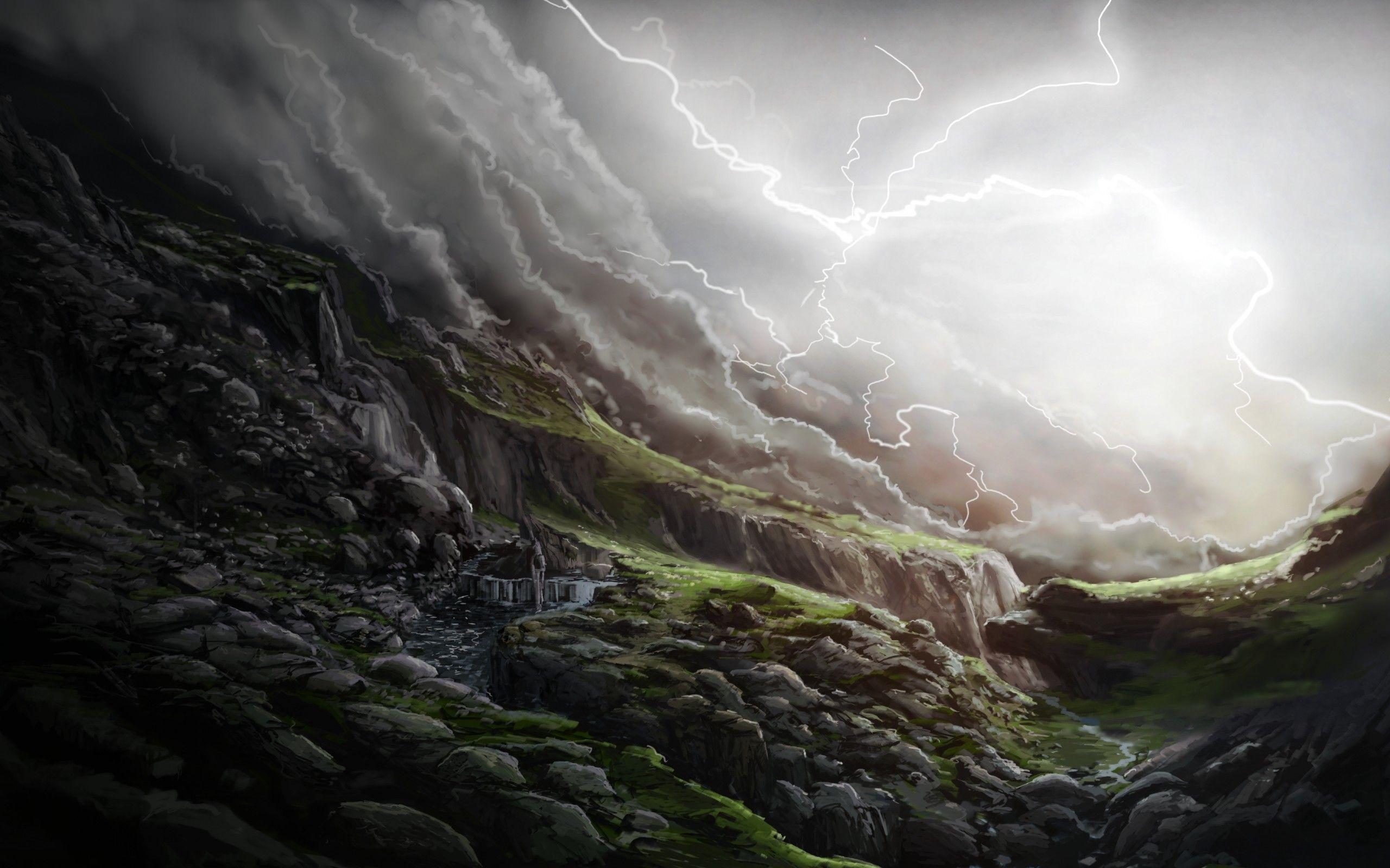 lightning anime landscape