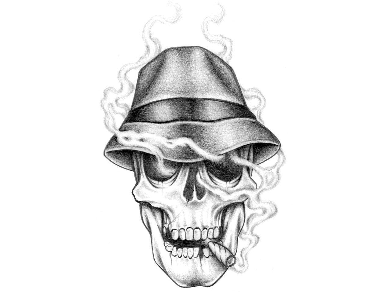 Free designs skull with cigarette tattoo wallpaper