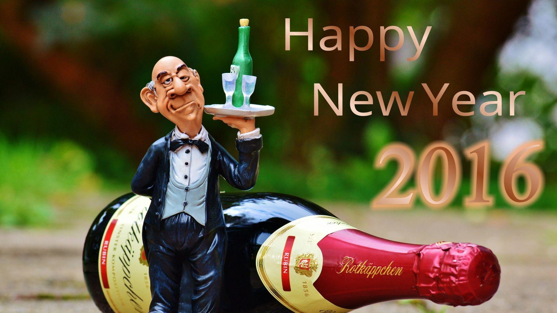 Download Wallpaper 1920x1080 New year, Waiter, Champagne