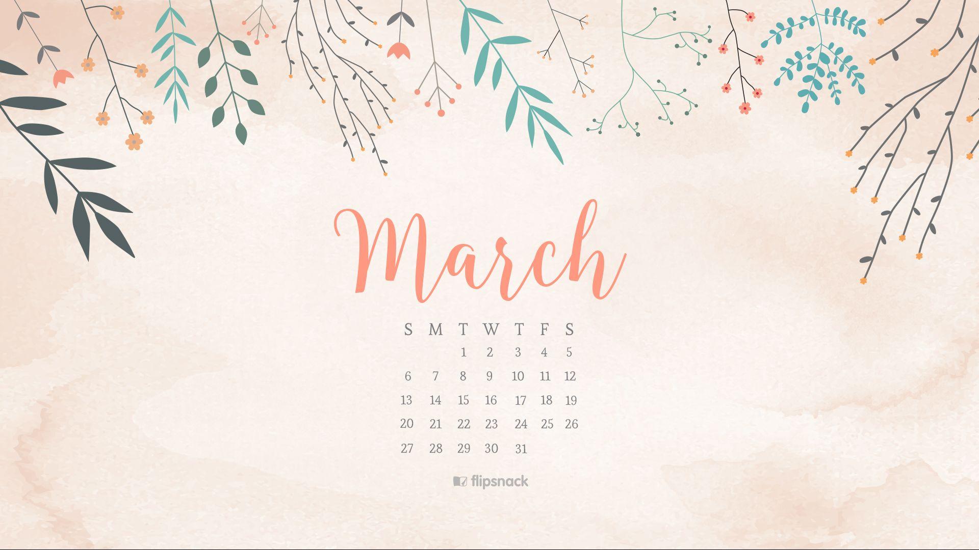 March 2016 free calendar wallpaper