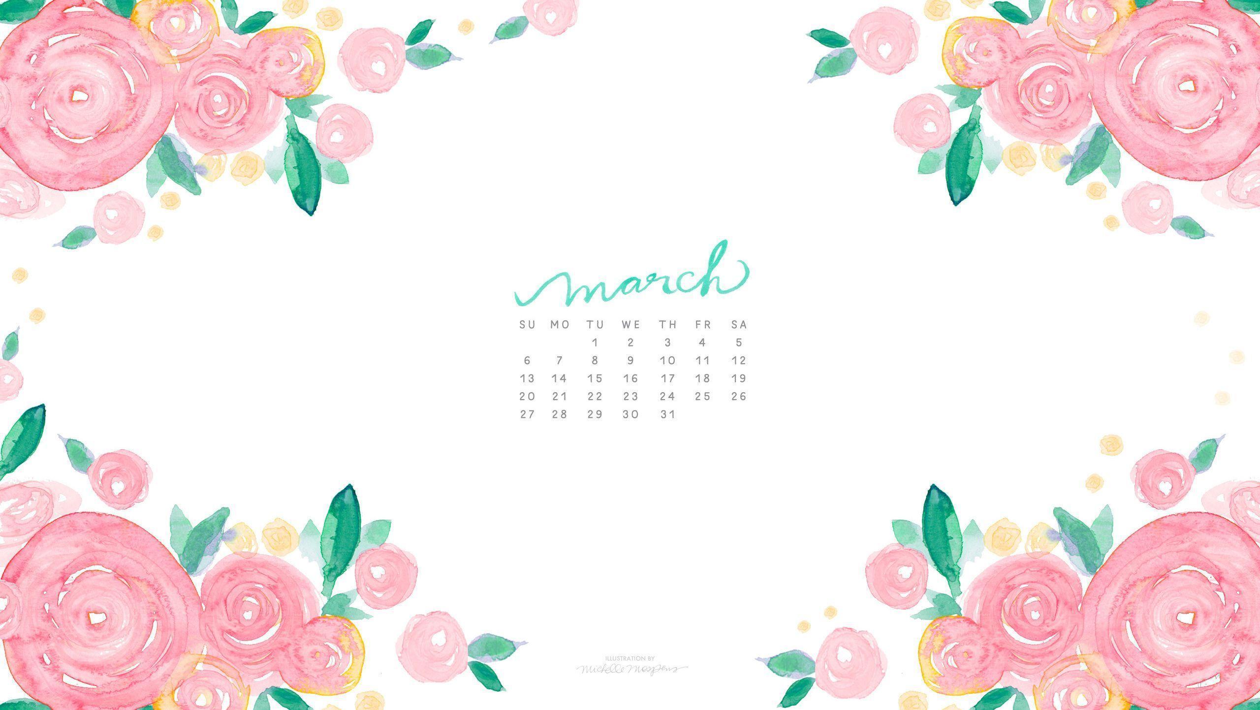 March Watercolor Calendar Desktop Download