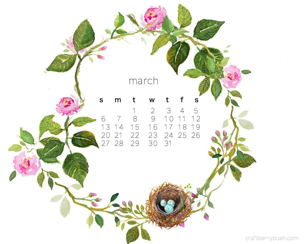 Free March Desktop Watercolor Calendar