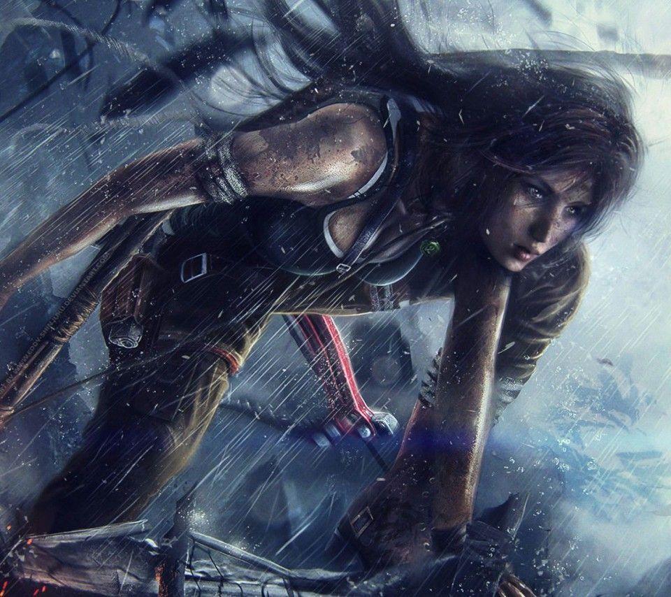 Tomb Raider Game Girl Rain Painting Arrows Fighter Desktop