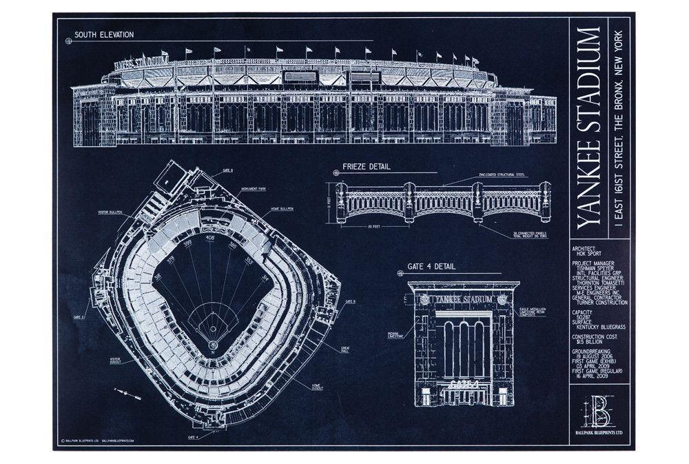 Yankee Stadium Blueprint Style Poster -New York Yankees