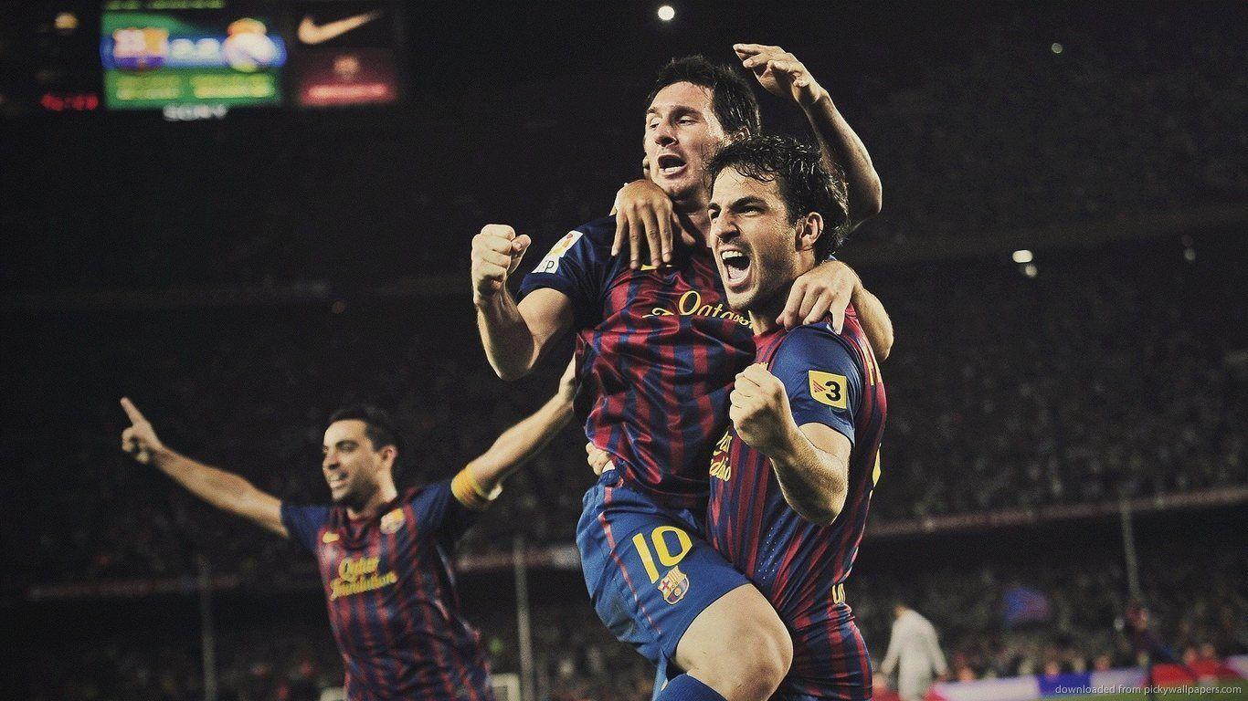 Download 1366x768 Fabregas Messi Xavi Wallpaper