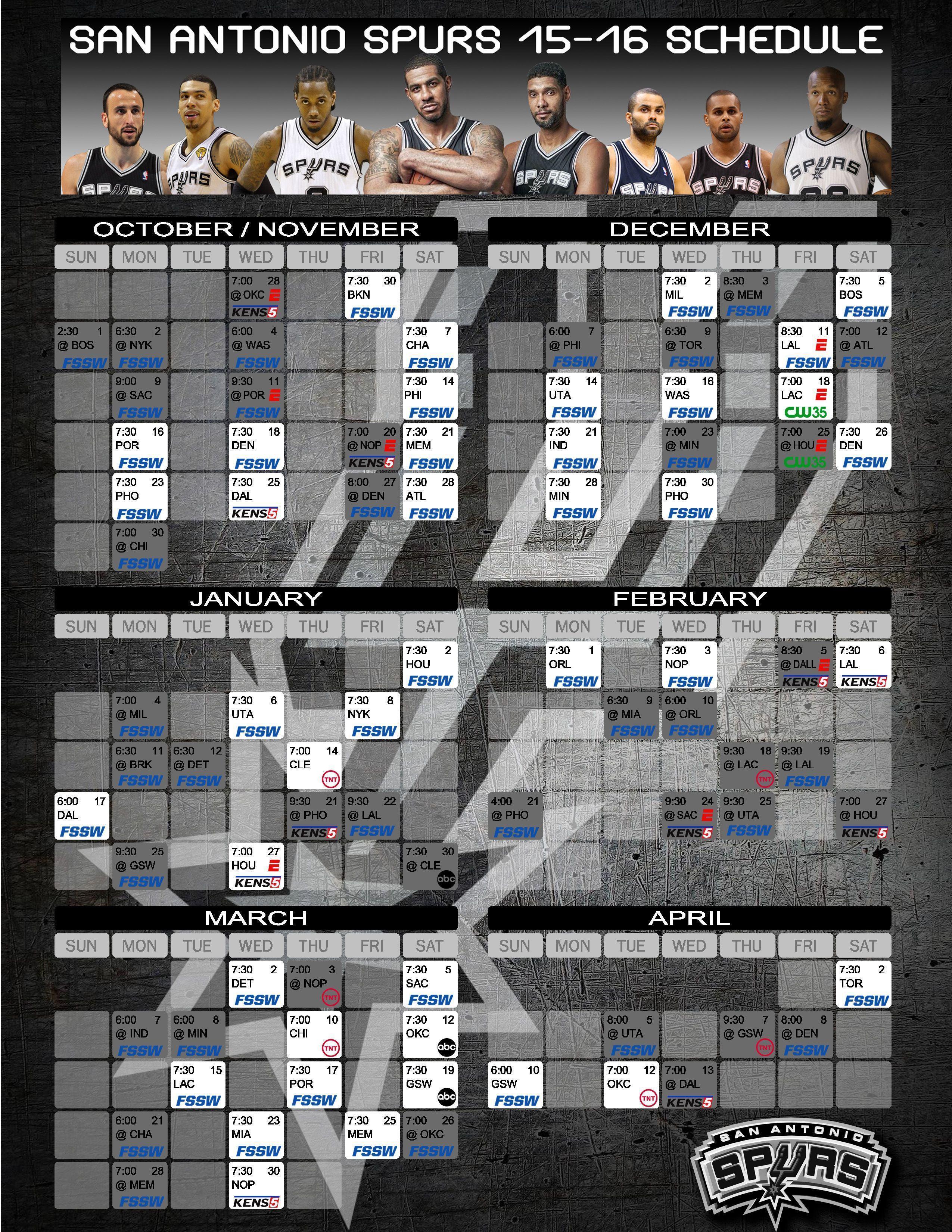 San Antonio Spurs 2015 2016 Schedule