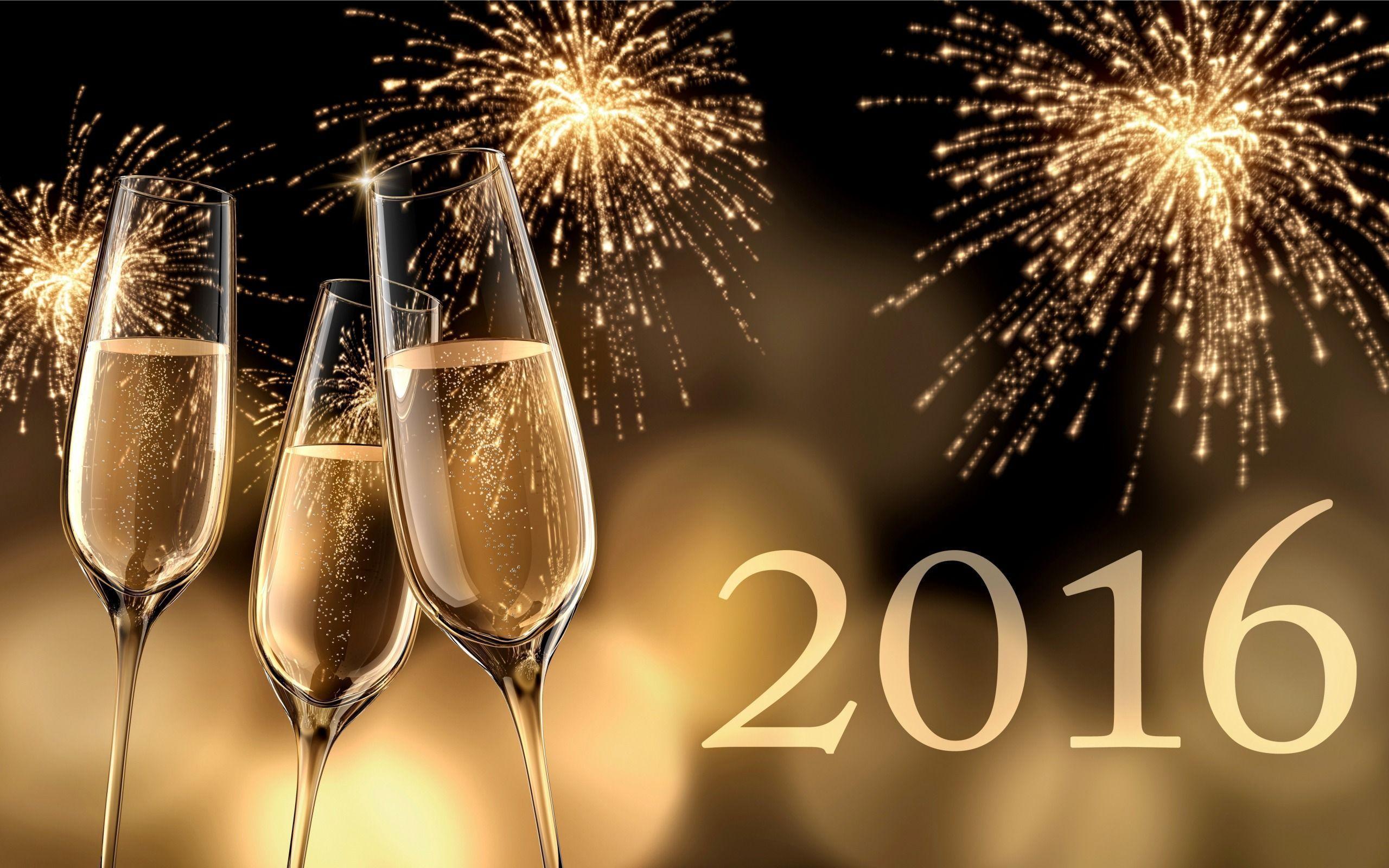 Happy New Year Champagne Fireworks Desktop Wallpaper