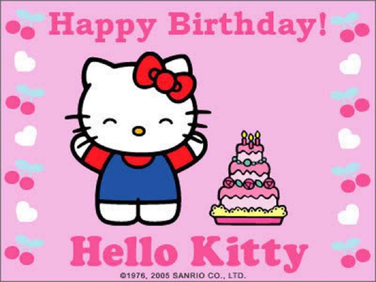 День хелло. Хеллоу Китти. Hello Kitty открытка с днем рождения. Поздравления с днём рождения с Хеллоу Китти. Открытка с Хеллоу Китти на день рождение.