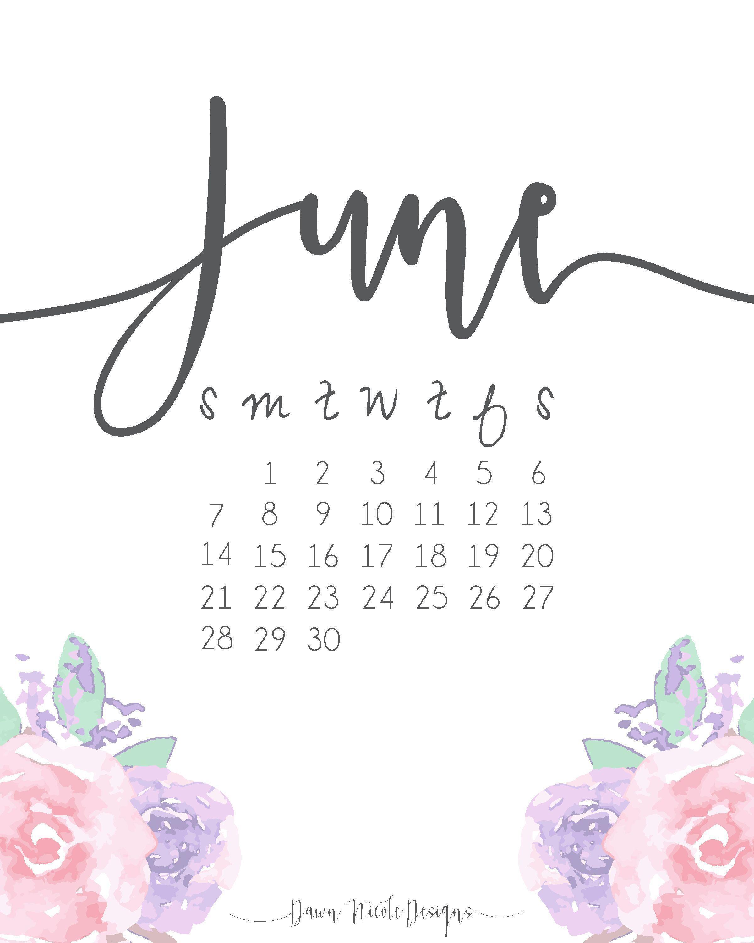 June Printable Calendar + Desktop Wallpaper. Dawn Nicole Designs™