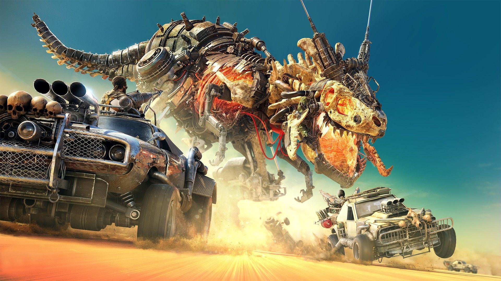 digital Art, Car, Dinosaurs, Sand, Desert, Battle, Robot, Men