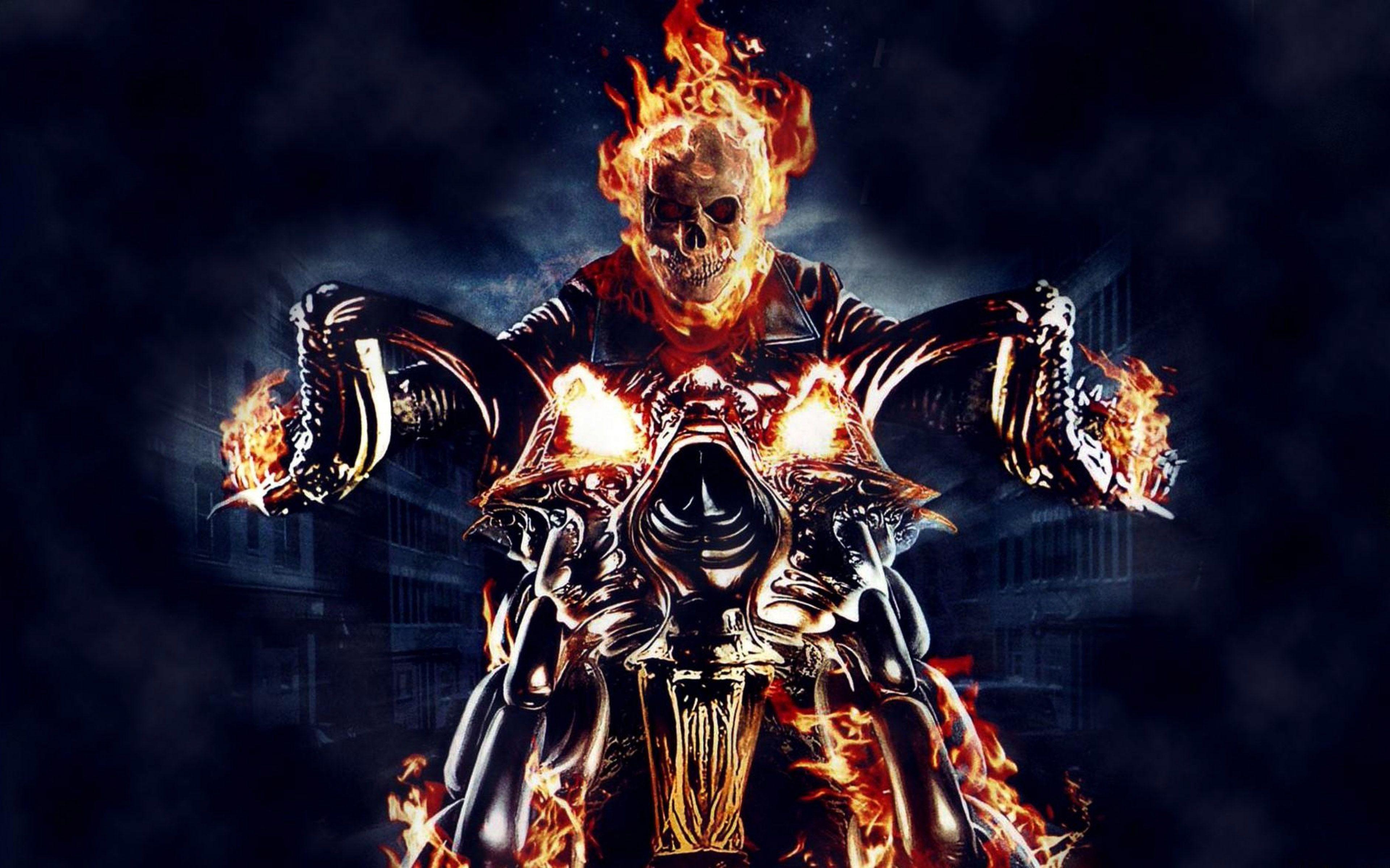 Ghost Rider Motorcycle Fire Skull Skeleton Wallpaper