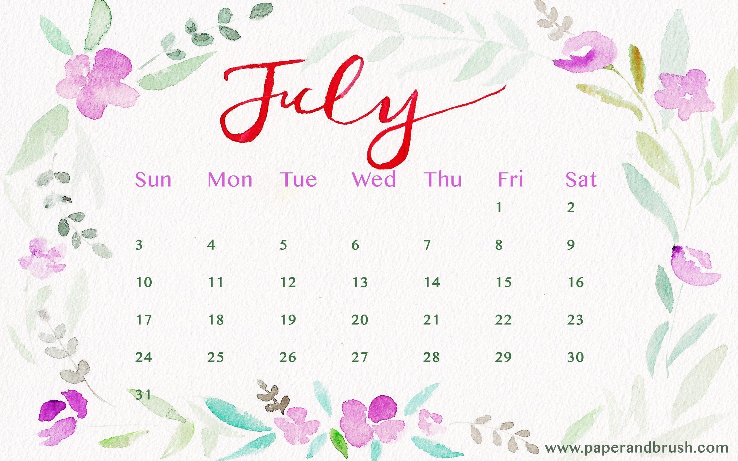 July 2016 Calendar Wallpaper & Brush