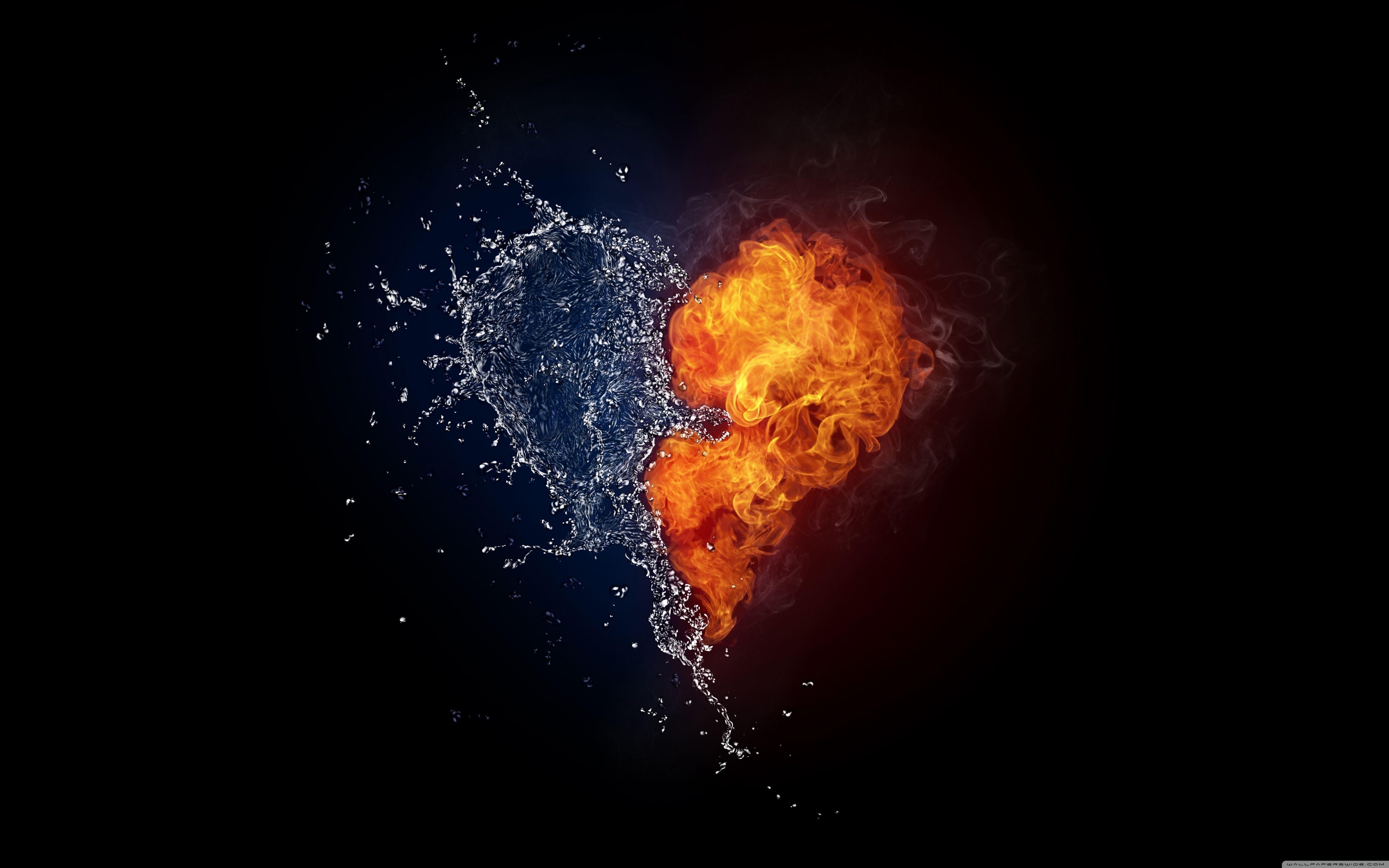 Water And Flames Heart HD desktop wallpaper, High Definition