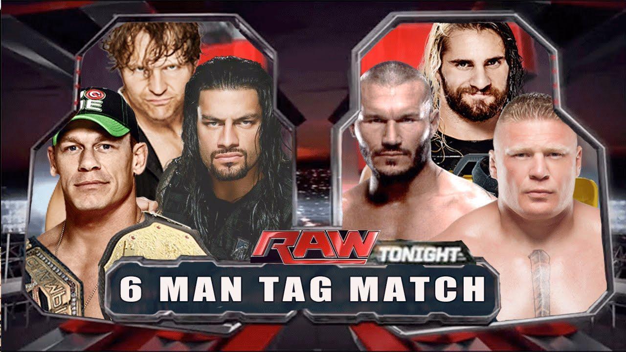 WWE RAW 2014 Cena, Roman Reigns & Dean Ambrose vs Brock