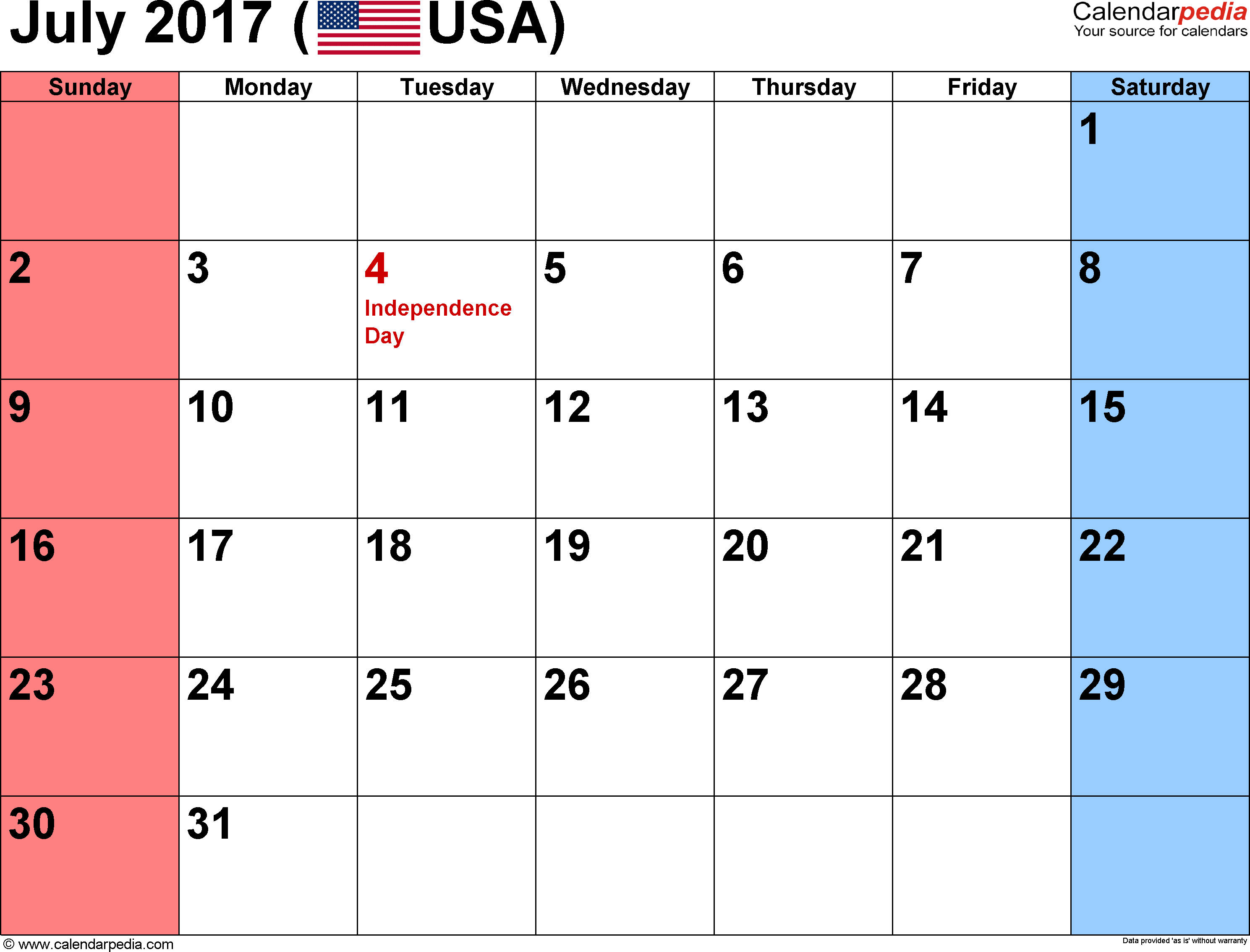 Monthly Calendar July 2016 To June 2017 Calendar