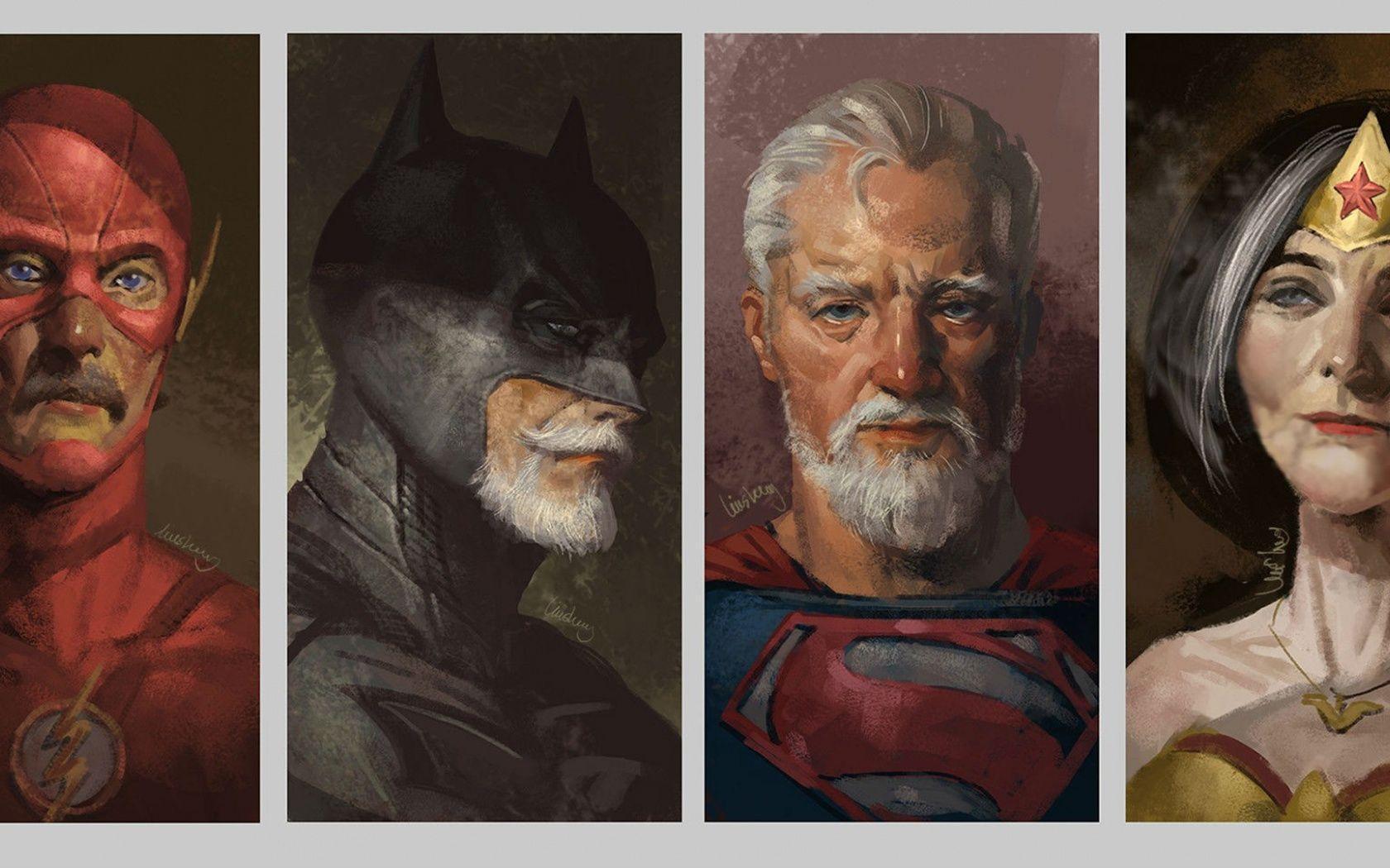 Download Wallpaper cape, artwork, Batman, Superman, Wonder Woman