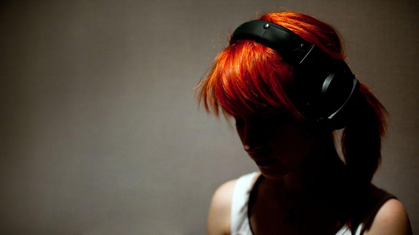 Red, Girl, Hayley Williams, Headphones, Rude Wallpaper