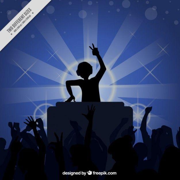 Disco with people and dj silhouetes background Vector