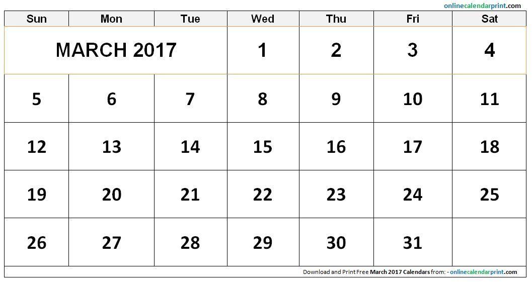 January 2017 Calendar Printable