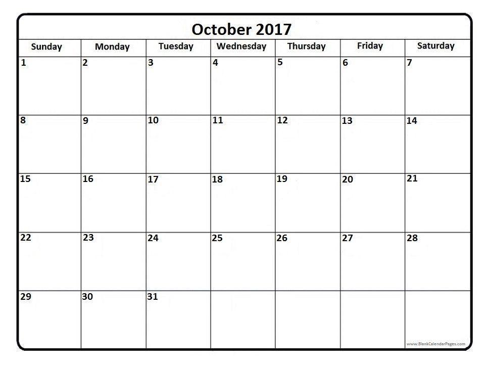 October 2017 Calendar. yearly calendar printable