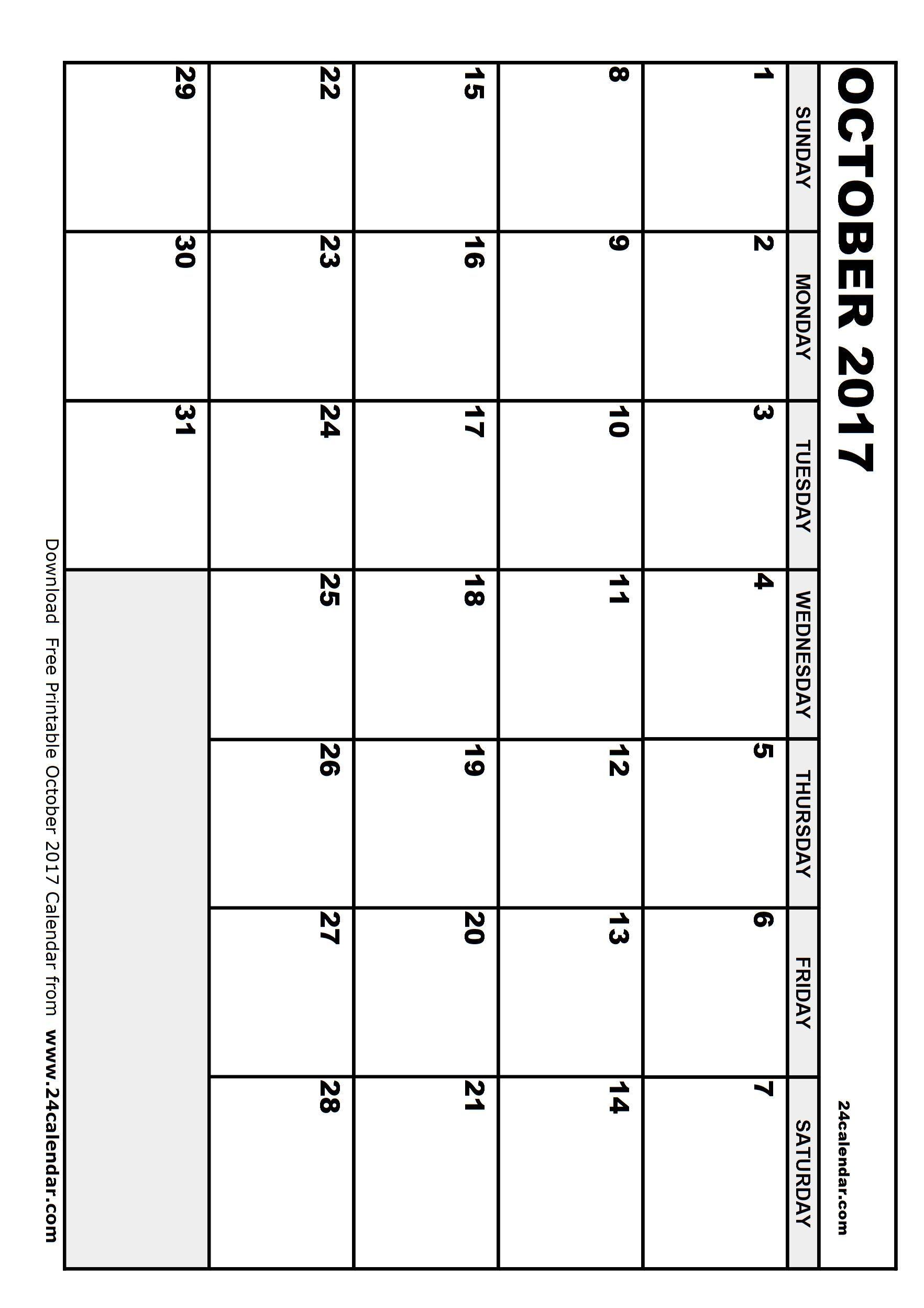 Blank October 2017 Calendar in Printable format