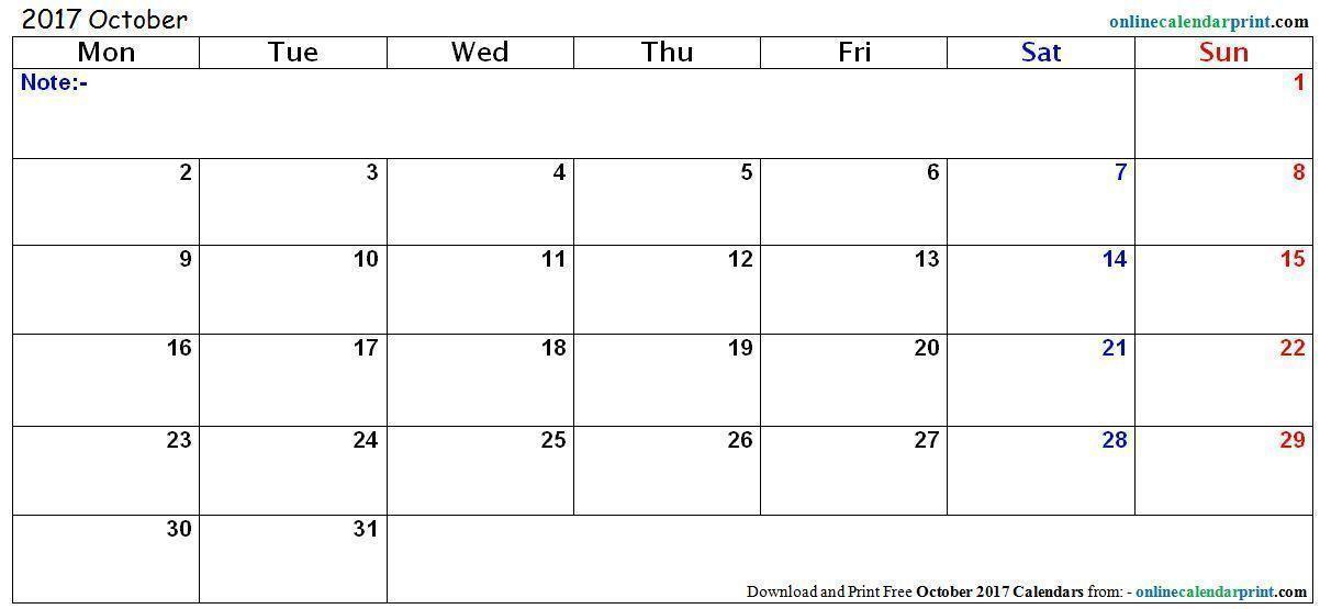 October 2016 Printable Calendar