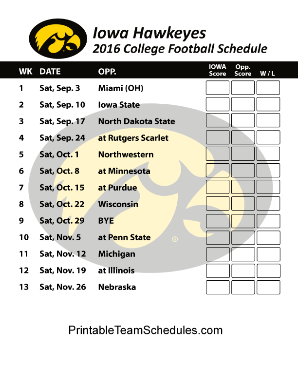 Hawkeye Football Schedule