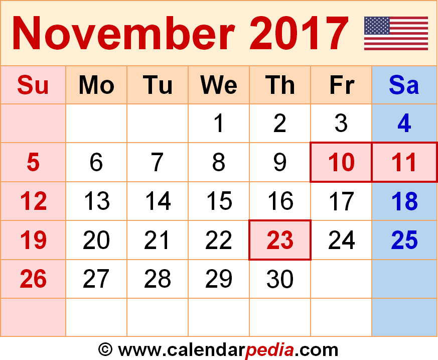 November 2017 Calendar Uk