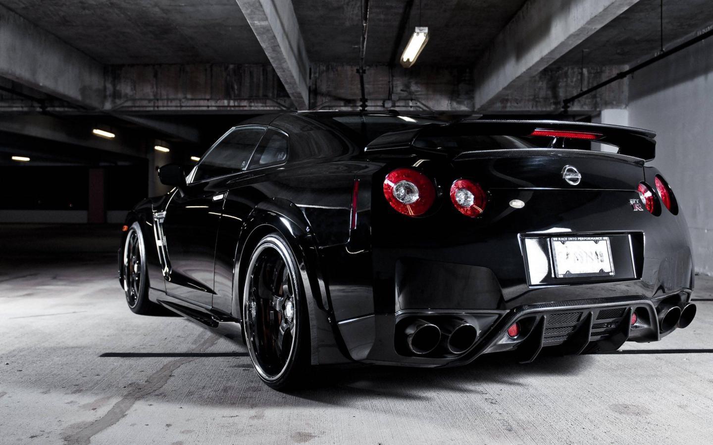 image Of Nissan GT R In Black In Rear View. New Car Wallpaper