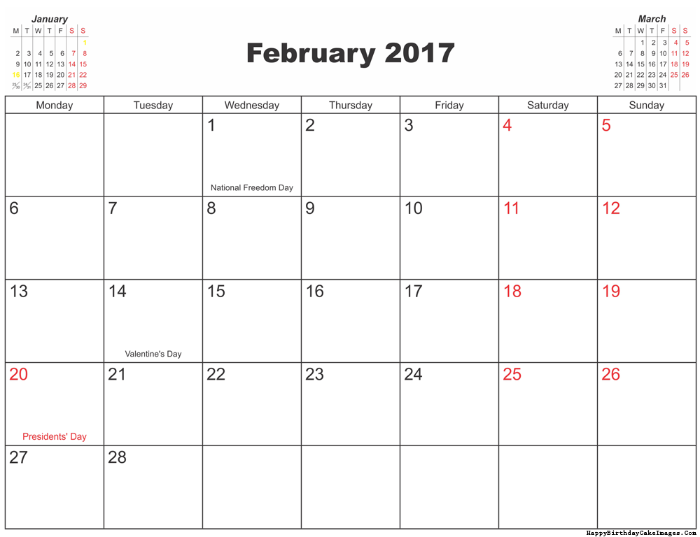 February 2017 Calendar Printable Calendar 2017