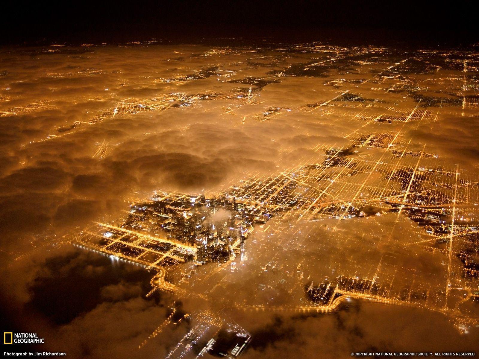 Chicago City Lights Picture, Aerial Wallpaper