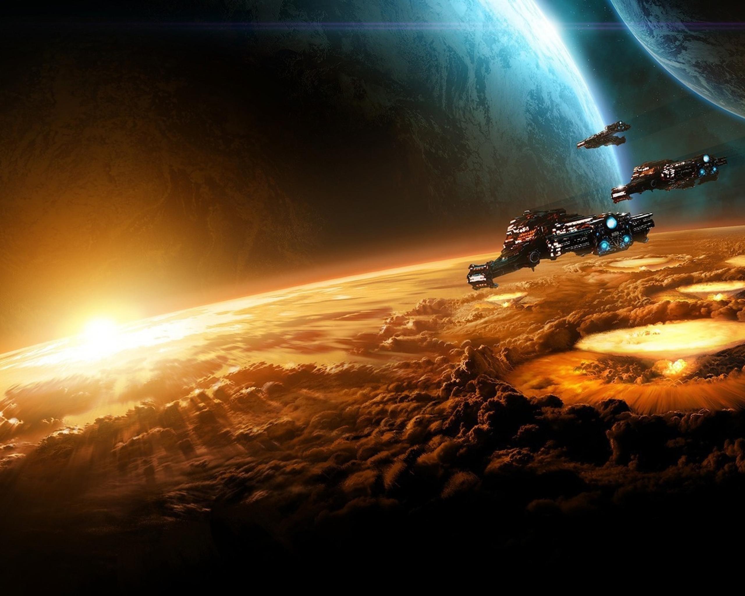 Wallpaper Spaceship Digital Galaxy Planet Sci Fi Wallpaper, HQ