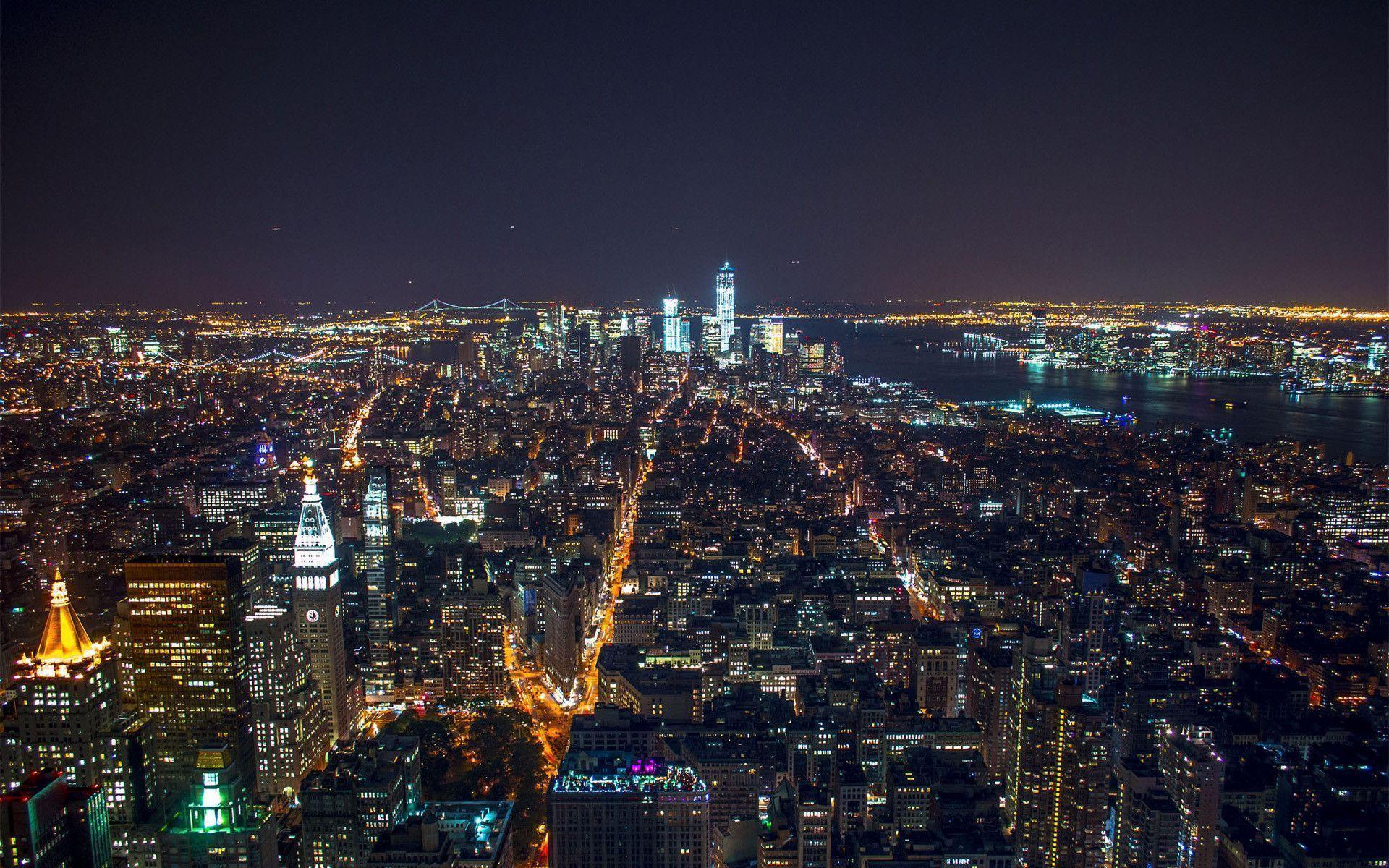 Нью Йорк Манхеттен ночью Full HD