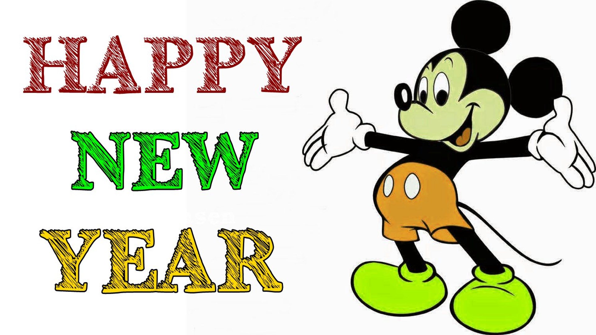Happy New Year Cartoon Mickey Mouse HD Wallpaper