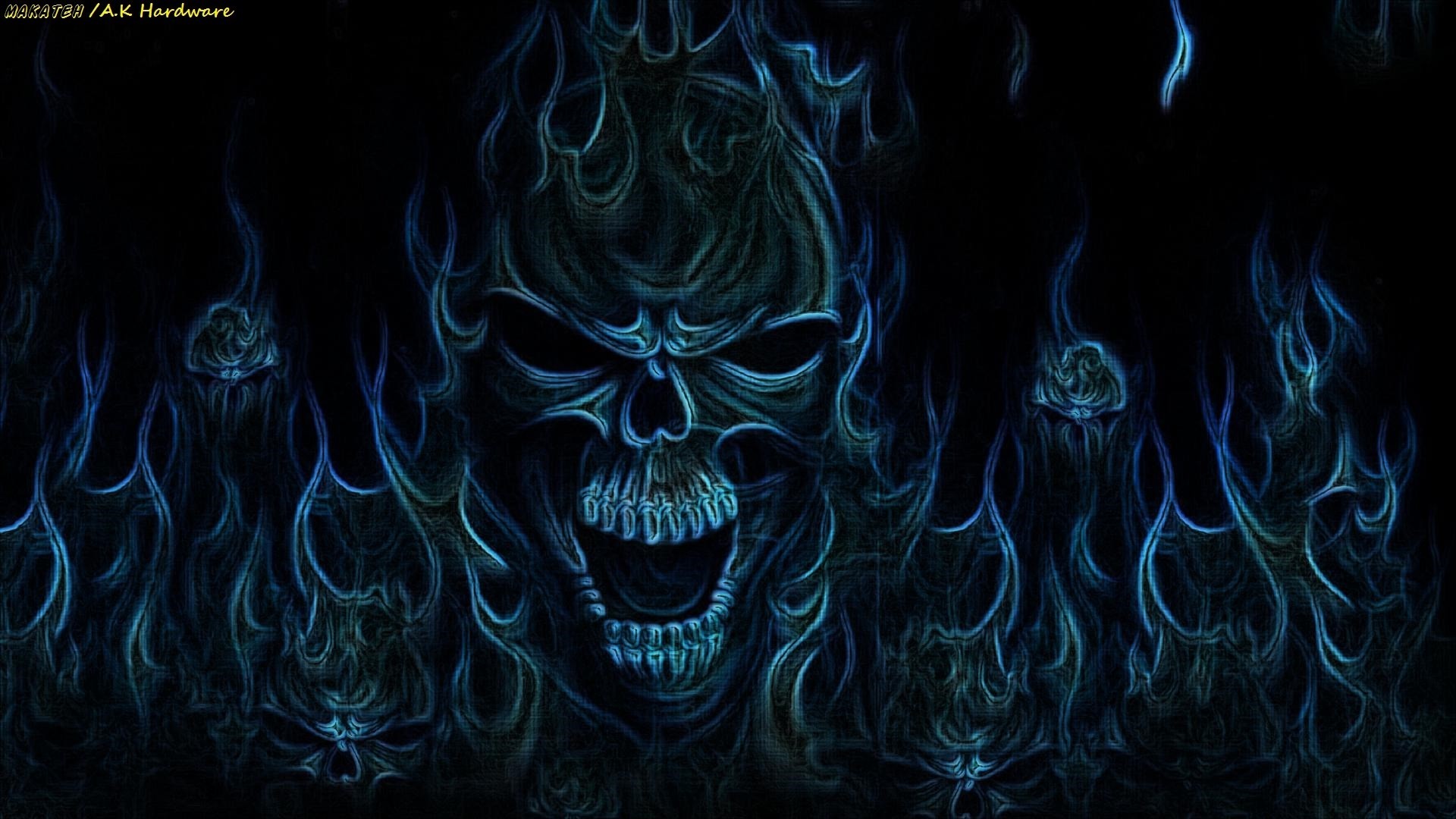 blue flaming skull wallpaper