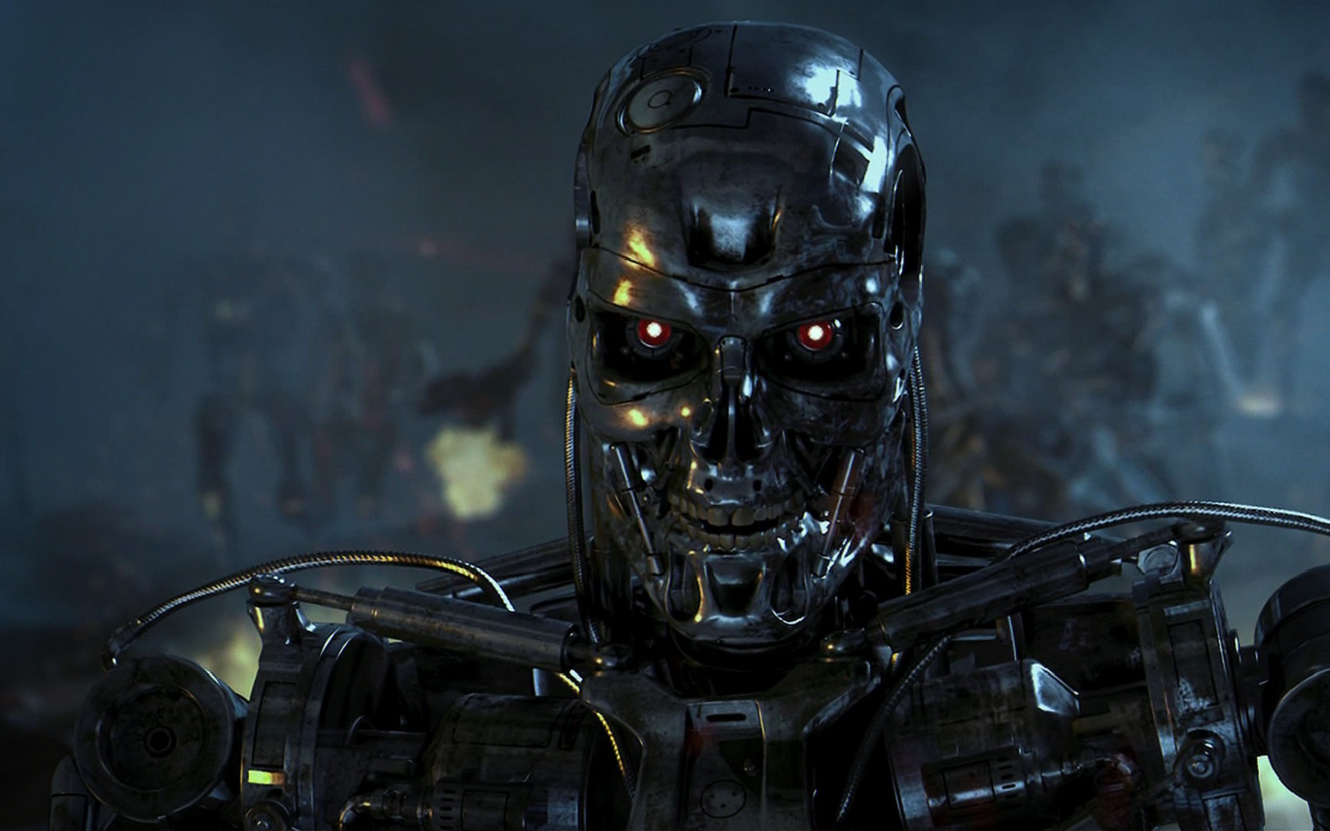 Wallpaper, Terminator, T 800, vehicle, movies, science fiction, endoskeleton, machine, darkness, screenshot, computer wallpaper 1920x1200